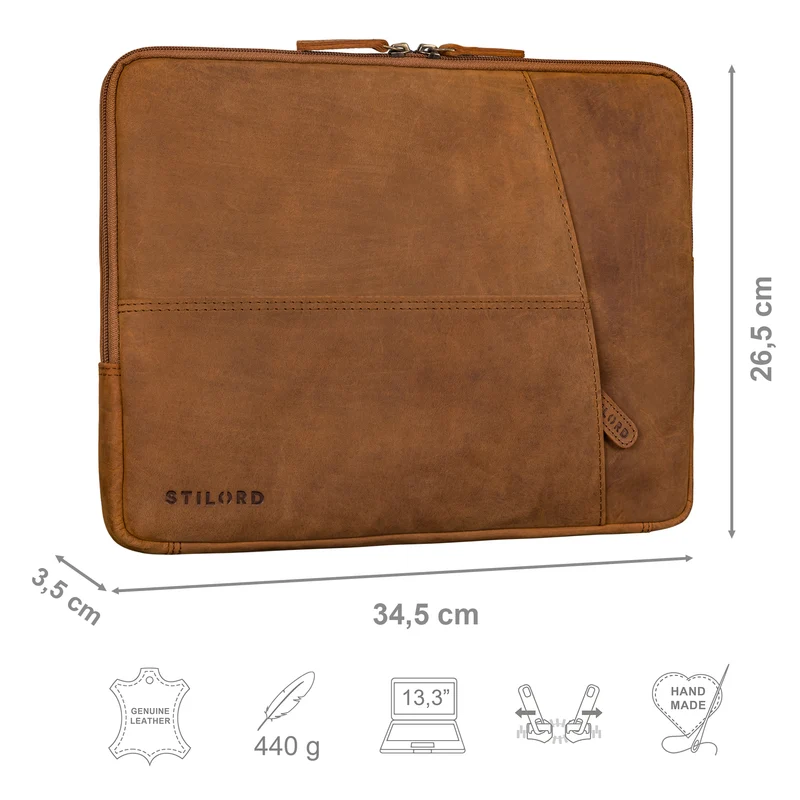 B-WARE "Merkur" Vintage Aktenmappe Laptophülle Leder 13 - 14 Zoll Notebook