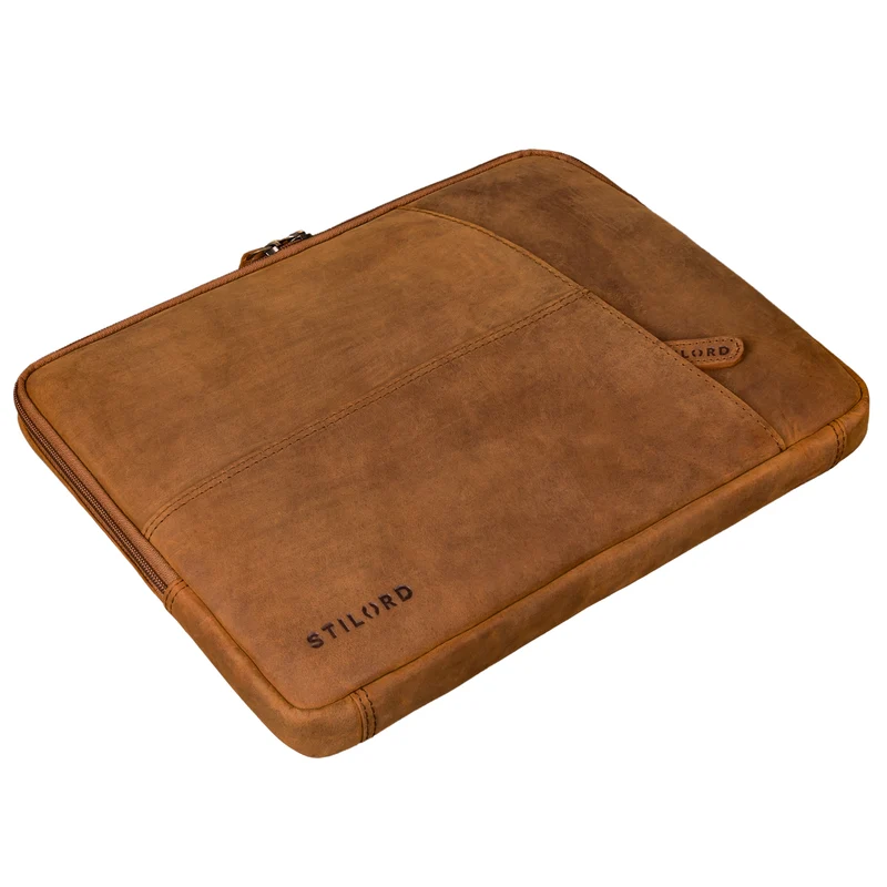 B-WARE "Merkur" Vintage Aktenmappe Laptophülle Leder 13 - 14 Zoll Notebook