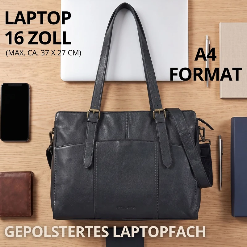 "Michelle" Leder Shopper Tasche Damen Groß 15,6 - 16 Zoll Laptopfach