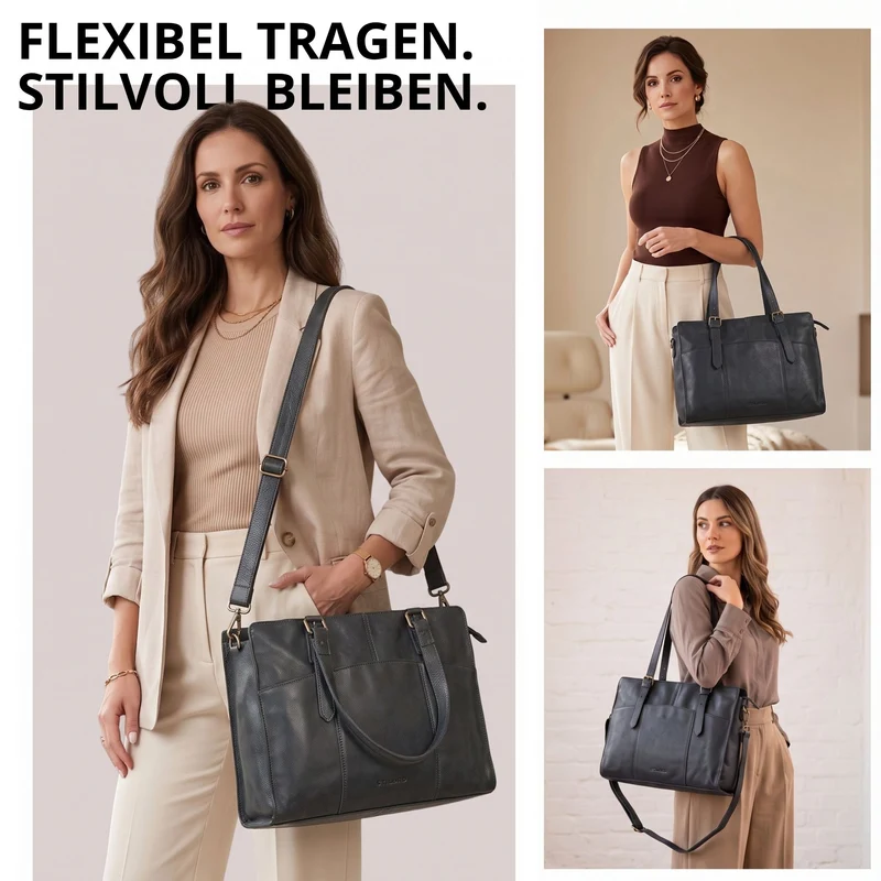 "Michelle" Leder Shopper Tasche Damen Groß 15,6 - 16 Zoll Laptopfach