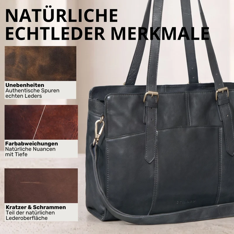 "Michelle" Leder Shopper Tasche Damen Groß 15,6 - 16 Zoll Laptopfach