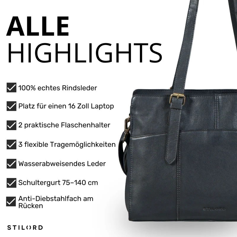 "Michelle" Leder Shopper Tasche Damen Groß 15,6 - 16 Zoll Laptopfach