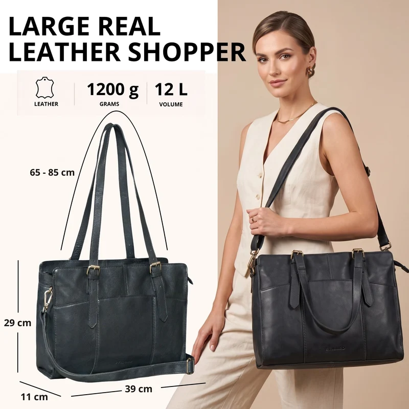 "Michelle" Leder Shopper Tasche Damen Groß 15,6 - 16 Zoll Laptopfach