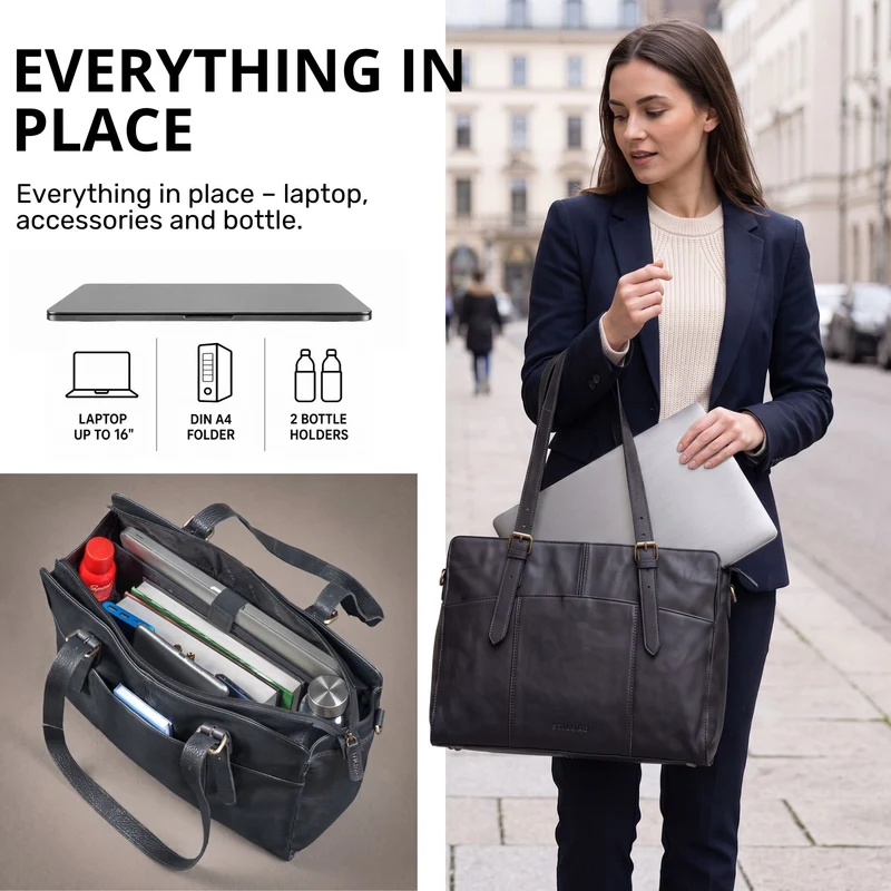 "Michelle" Leder Shopper Tasche Damen Groß 15,6 - 16 Zoll Laptopfach