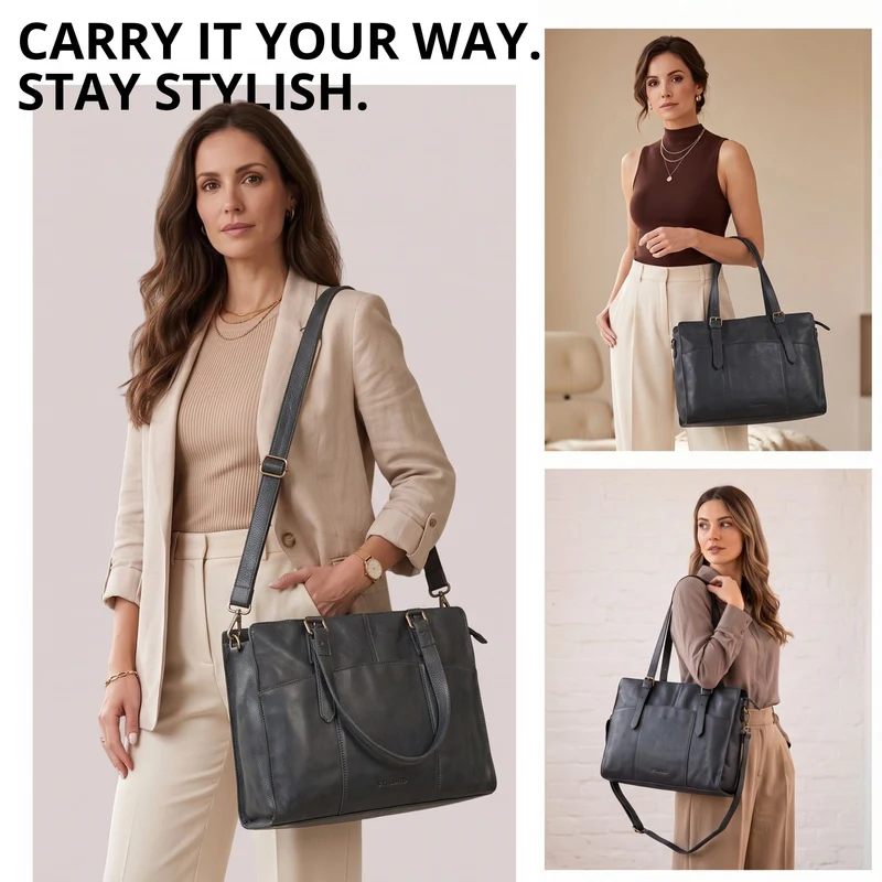 "Michelle" Leder Shopper Tasche Damen Groß 15,6 - 16 Zoll Laptopfach