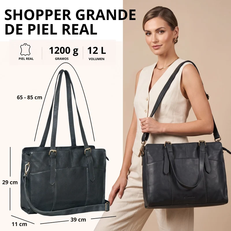 "Michelle" Leder Shopper Tasche Damen Groß 15,6 - 16 Zoll Laptopfach