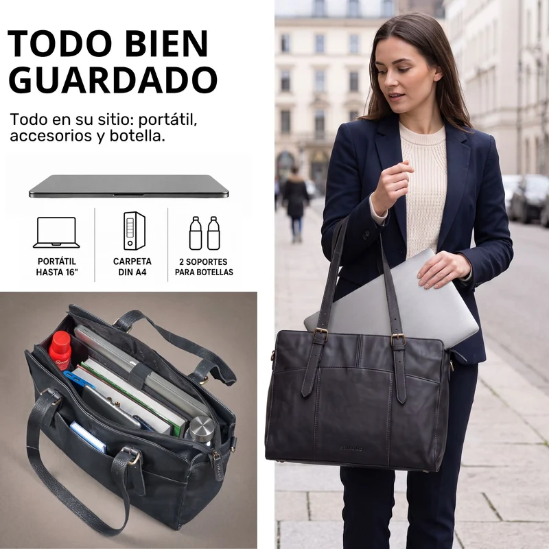 "Michelle" Leder Shopper Tasche Damen Groß 15,6 - 16 Zoll Laptopfach