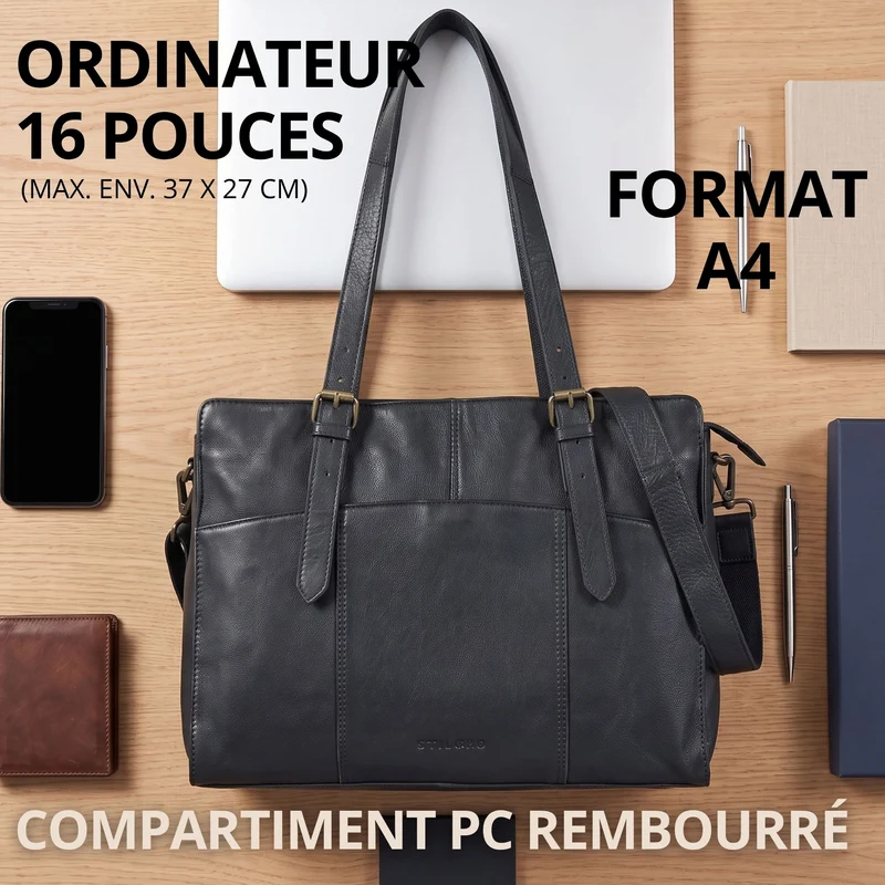 "Michelle" Leder Shopper Tasche Damen Groß 15,6 - 16 Zoll Laptopfach
