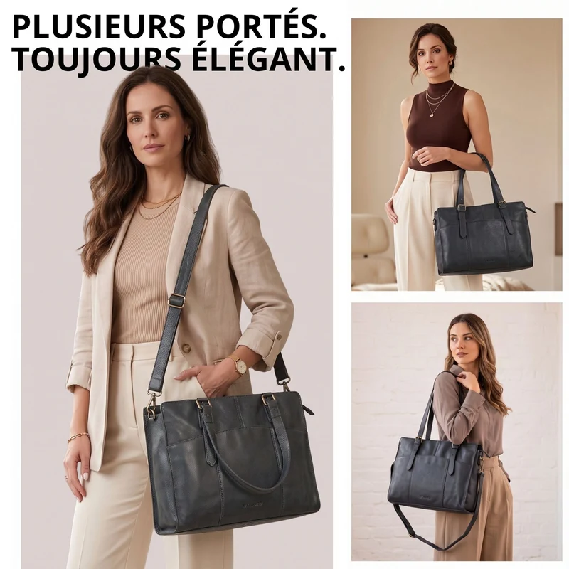 "Michelle" Leder Shopper Tasche Damen Groß 15,6 - 16 Zoll Laptopfach