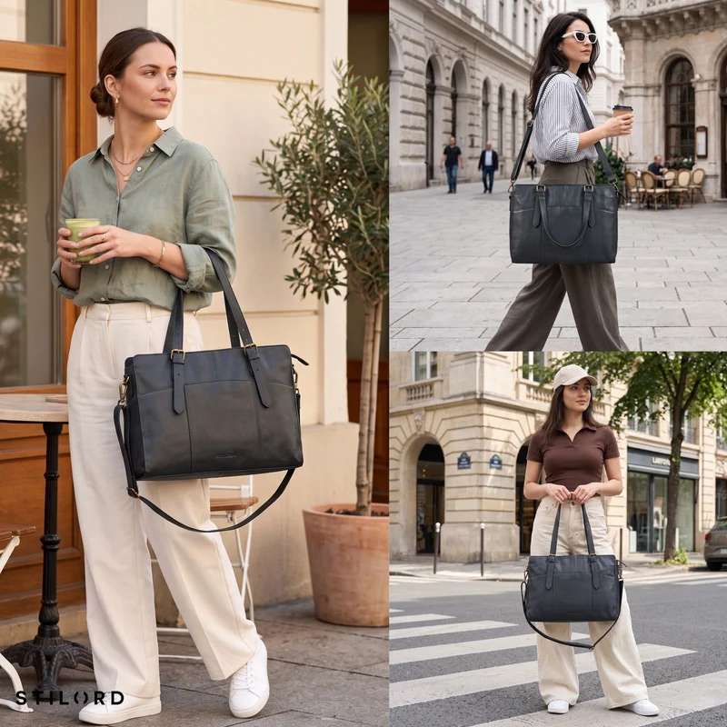 "Michelle" Leder Shopper Tasche Damen Groß 15,6 - 16 Zoll Laptopfach