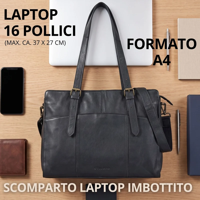 "Michelle" Leder Shopper Tasche Damen Groß 15,6 - 16 Zoll Laptopfach