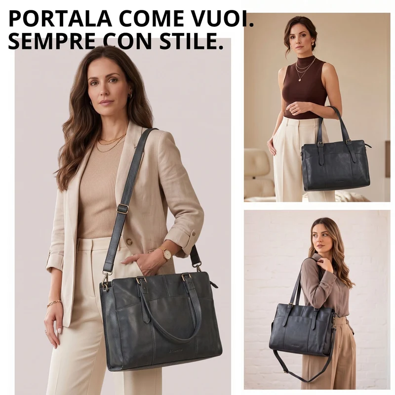 "Michelle" Leder Shopper Tasche Damen Groß 15,6 - 16 Zoll Laptopfach