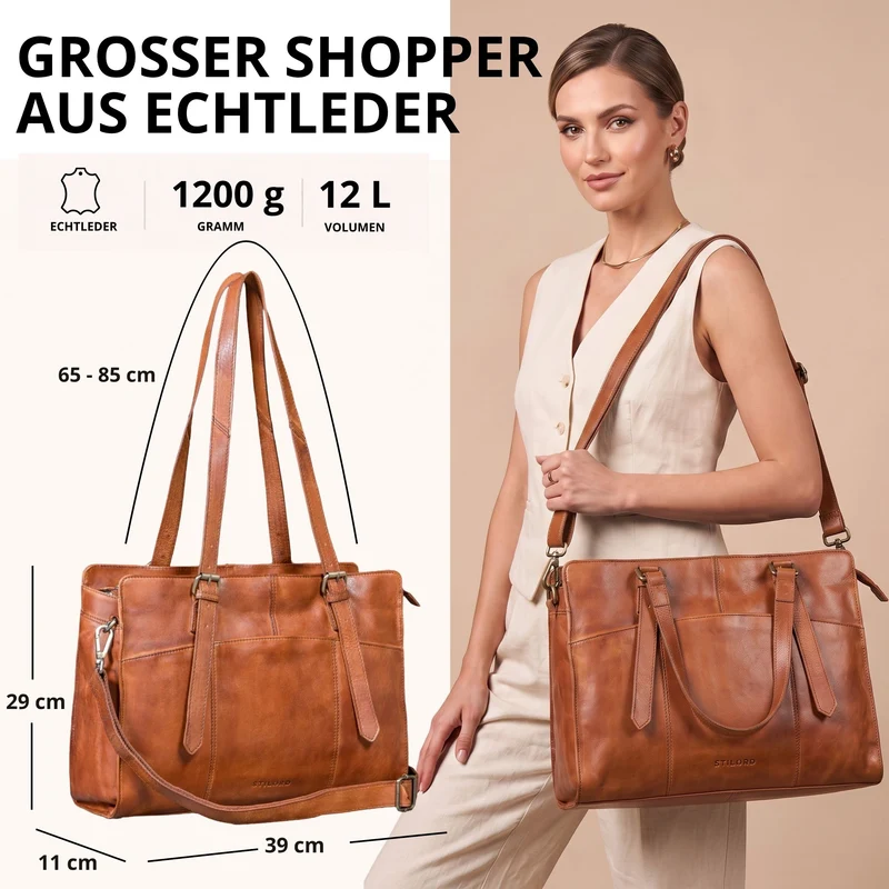 "Michelle" Leder Shopper Tasche Damen Groß 15,6 - 16 Zoll Laptopfach
