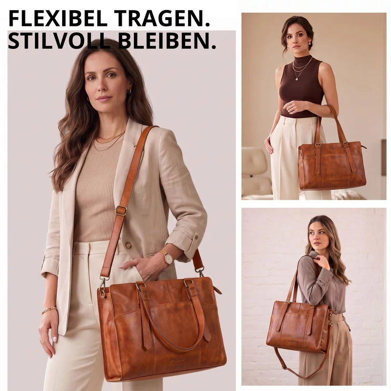"Michelle" Leder Shopper Tasche Damen Groß 15,6 - 16 Zoll Laptopfach
