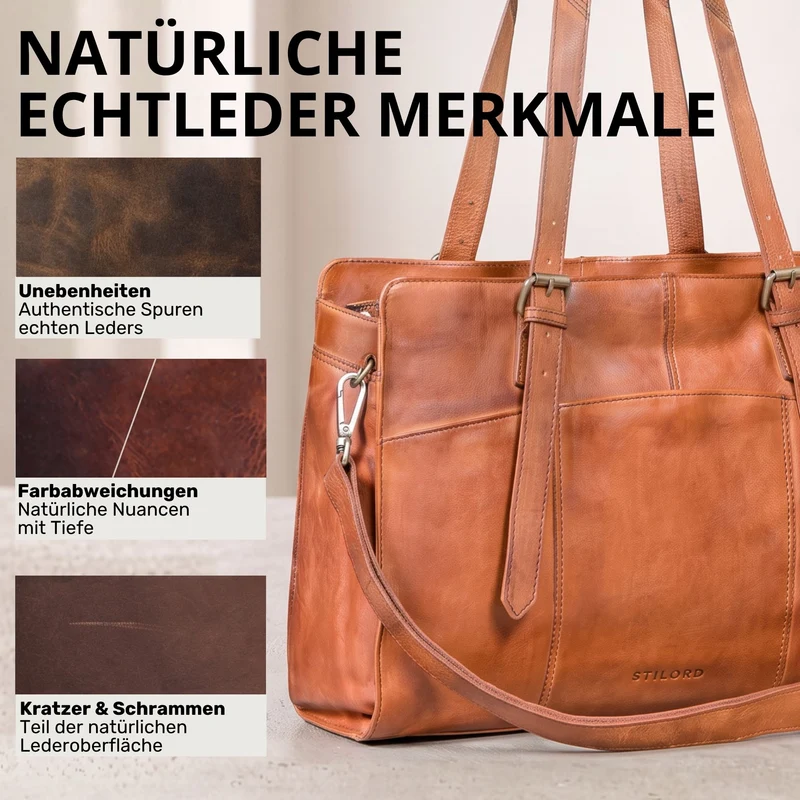 "Michelle" Leder Shopper Tasche Damen Groß 15,6 - 16 Zoll Laptopfach