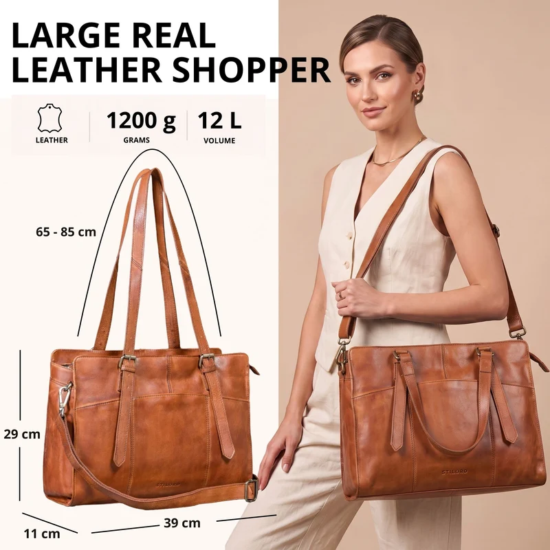 "Michelle" Leder Shopper Tasche Damen Groß 15,6 - 16 Zoll Laptopfach
