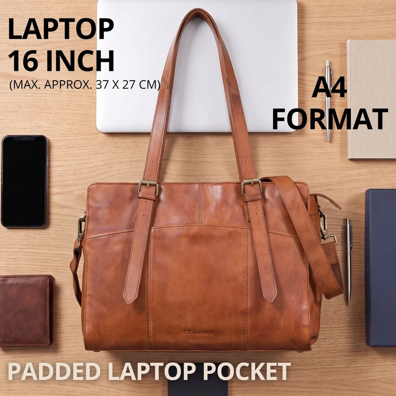 "Michelle" Leder Shopper Tasche Damen Groß 15,6 - 16 Zoll Laptopfach