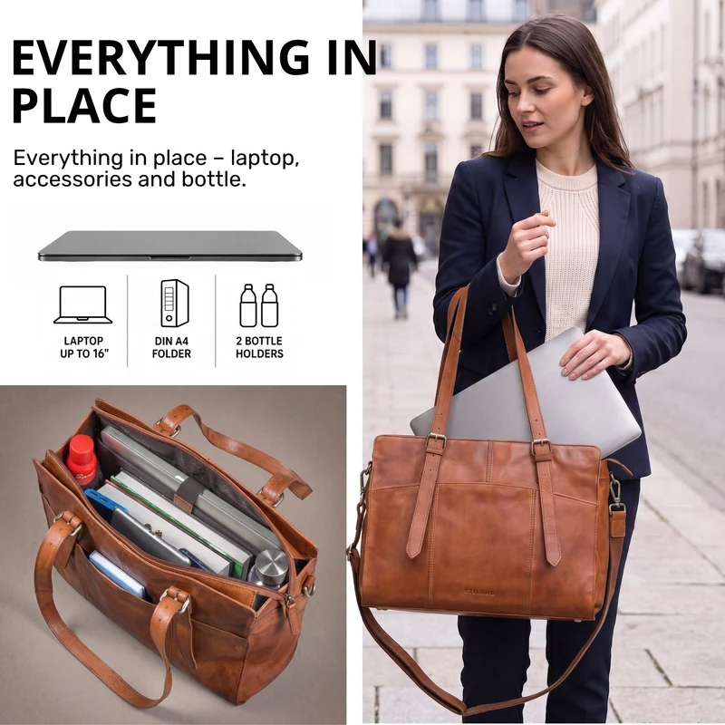"Michelle" Leder Shopper Tasche Damen Groß 15,6 - 16 Zoll Laptopfach