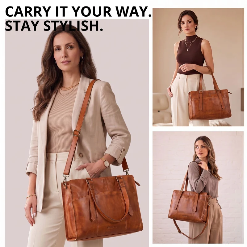 "Michelle" Leder Shopper Tasche Damen Groß 15,6 - 16 Zoll Laptopfach