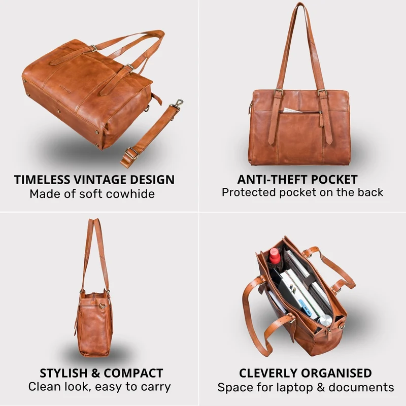 "Michelle" Leder Shopper Tasche Damen Groß 15,6 - 16 Zoll Laptopfach
