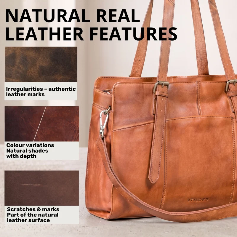 "Michelle" Leder Shopper Tasche Damen Groß 15,6 - 16 Zoll Laptopfach
