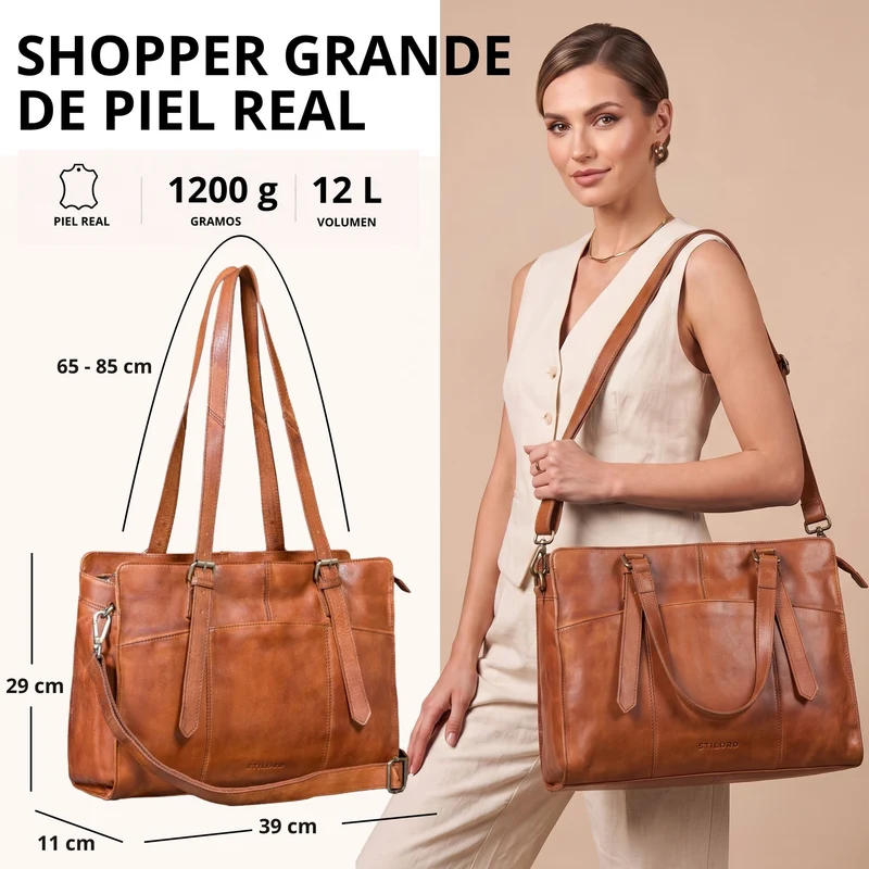 "Michelle" Leder Shopper Tasche Damen Groß 15,6 - 16 Zoll Laptopfach