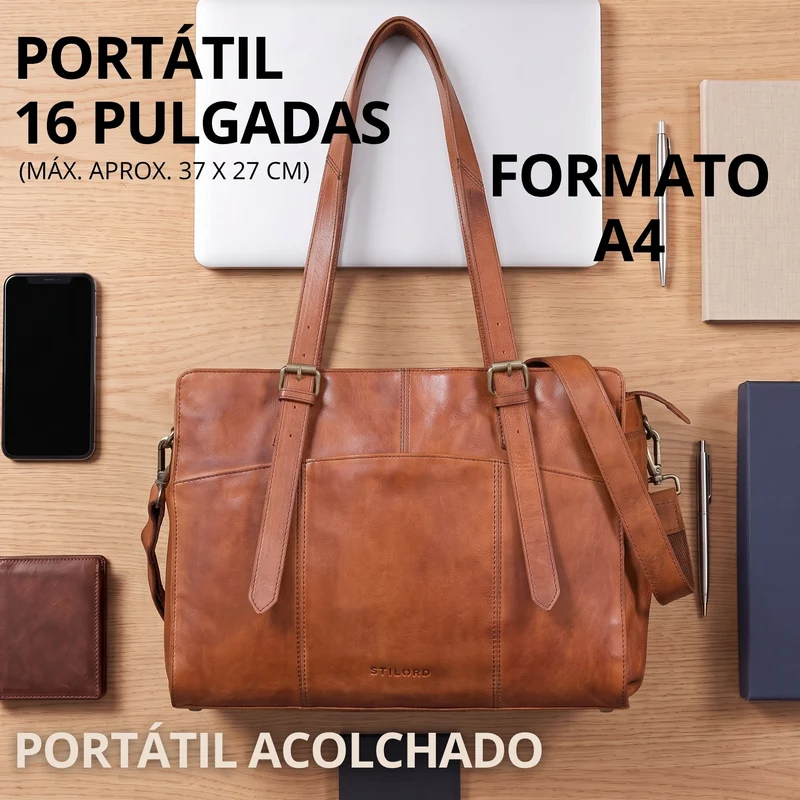"Michelle" Leder Shopper Tasche Damen Groß 15,6 - 16 Zoll Laptopfach