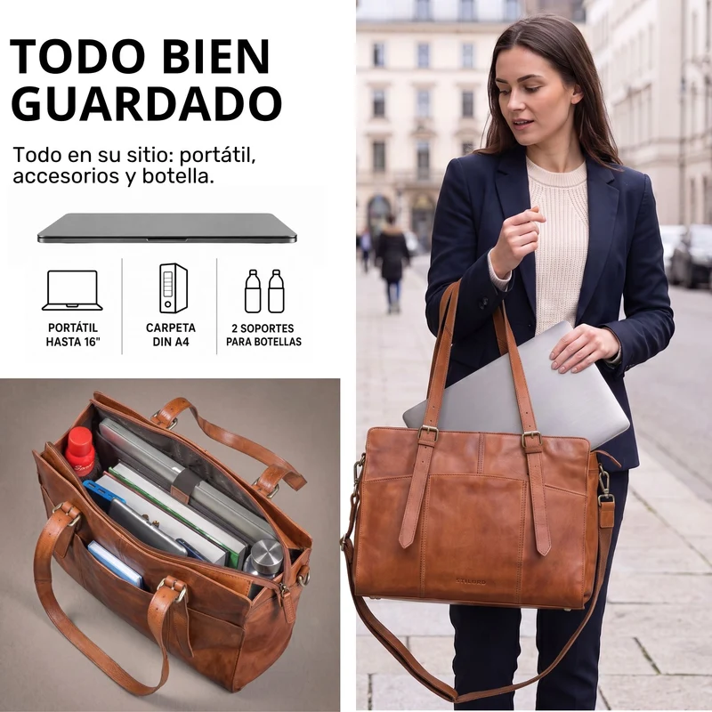 "Michelle" Leder Shopper Tasche Damen Groß 15,6 - 16 Zoll Laptopfach