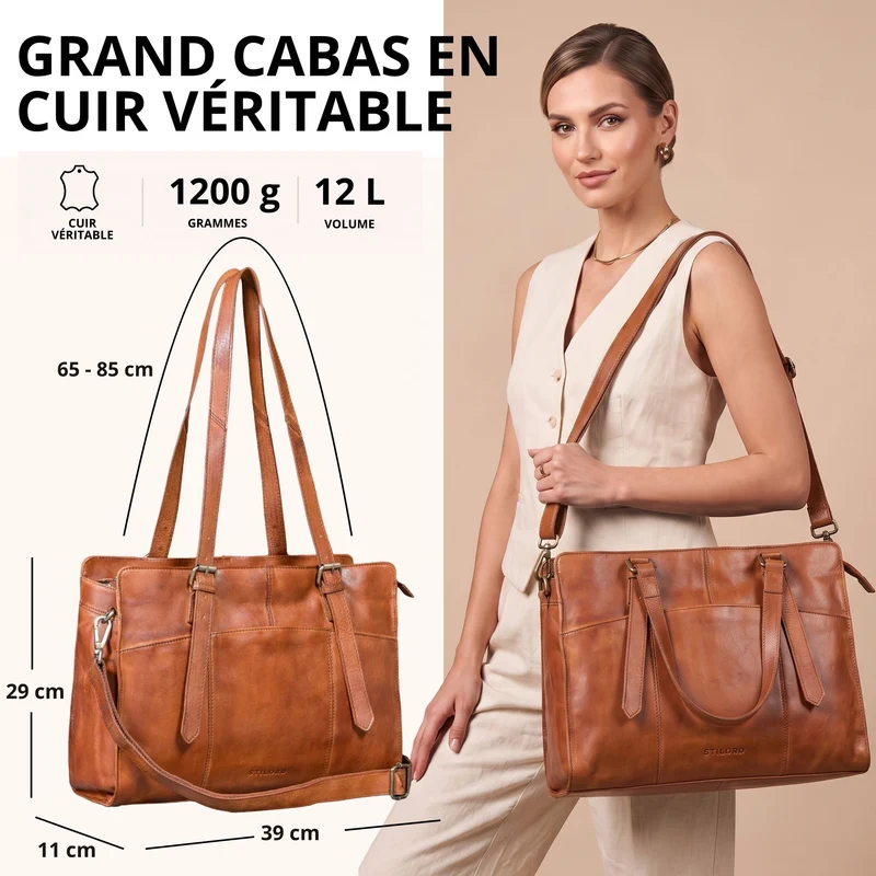 "Michelle" Leder Shopper Tasche Damen Groß 15,6 - 16 Zoll Laptopfach
