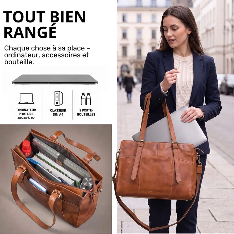 "Michelle" Leder Shopper Tasche Damen Groß 15,6 - 16 Zoll Laptopfach