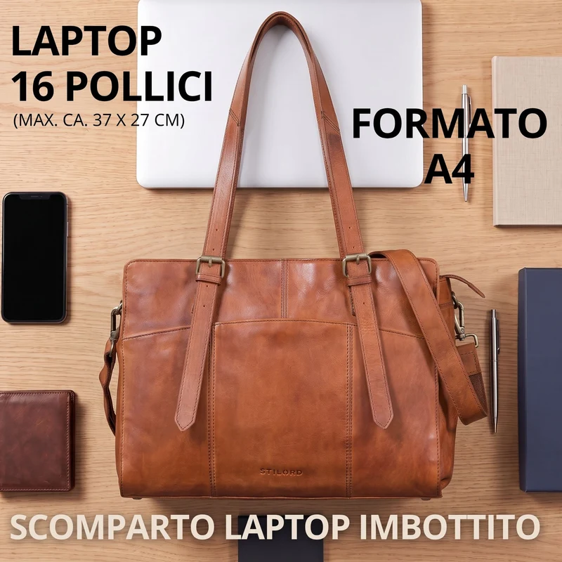 "Michelle" Leder Shopper Tasche Damen Groß 15,6 - 16 Zoll Laptopfach