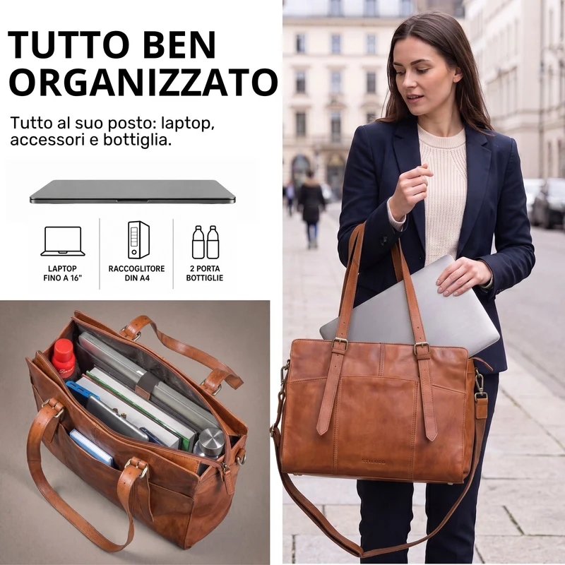 "Michelle" Leder Shopper Tasche Damen Groß 15,6 - 16 Zoll Laptopfach