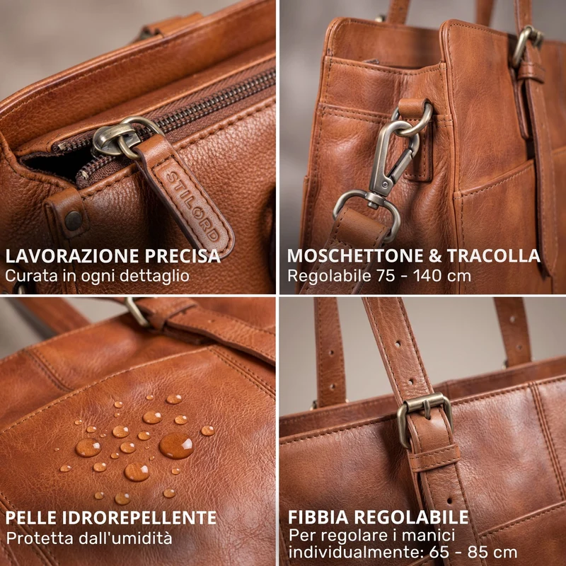 "Michelle" Leder Shopper Tasche Damen Groß 15,6 - 16 Zoll Laptopfach