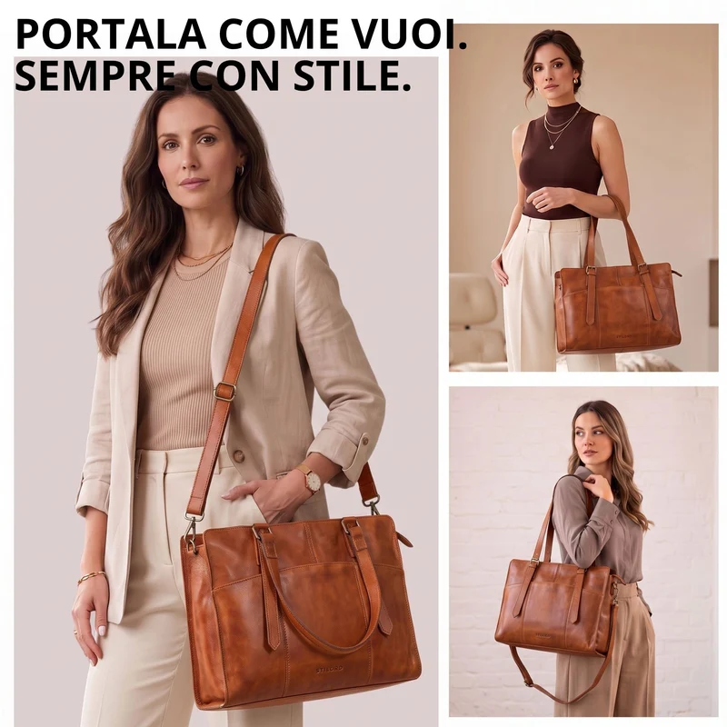 "Michelle" Leder Shopper Tasche Damen Groß 15,6 - 16 Zoll Laptopfach