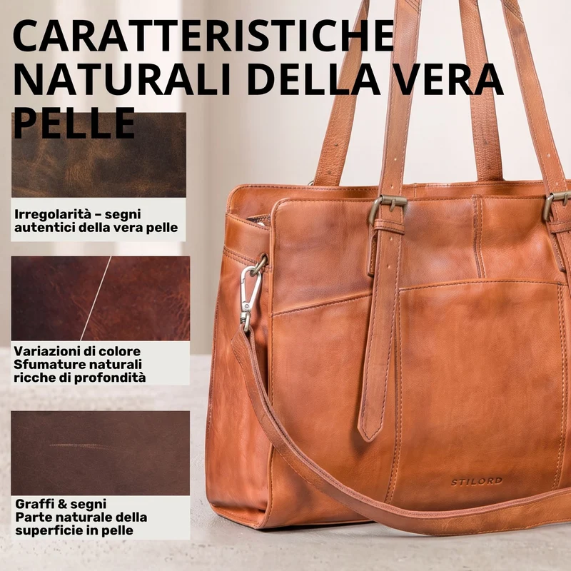 "Michelle" Leder Shopper Tasche Damen Groß 15,6 - 16 Zoll Laptopfach