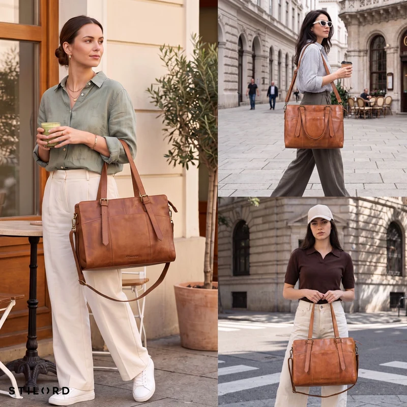 "Michelle" Leder Shopper Tasche Damen Groß 15,6 - 16 Zoll Laptopfach