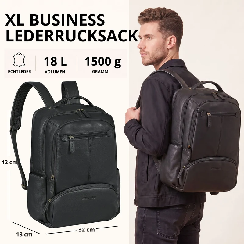 "Aljoscha" Leder Rucksack Herren Groß 15,6 - 17,3 Zoll mit Tabletfach