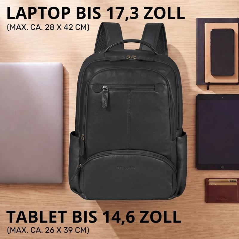 "Aljoscha" Leder Rucksack Herren Groß 15,6 - 17,3 Zoll mit Tabletfach