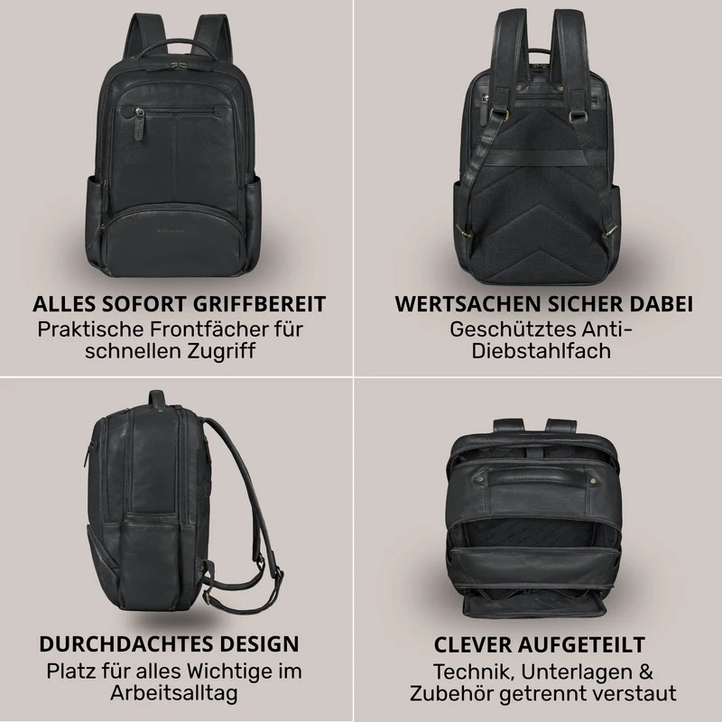 "Aljoscha" Leder Rucksack Herren Groß 15,6 - 17,3 Zoll mit Tabletfach