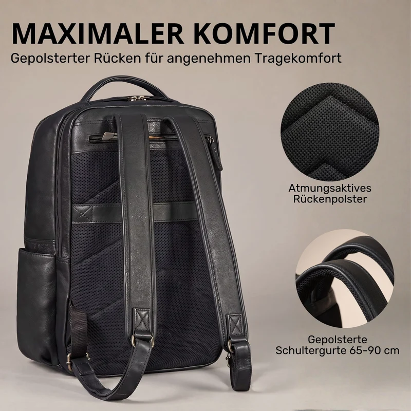 "Aljoscha" Leder Rucksack Herren Groß 15,6 - 17,3 Zoll mit Tabletfach