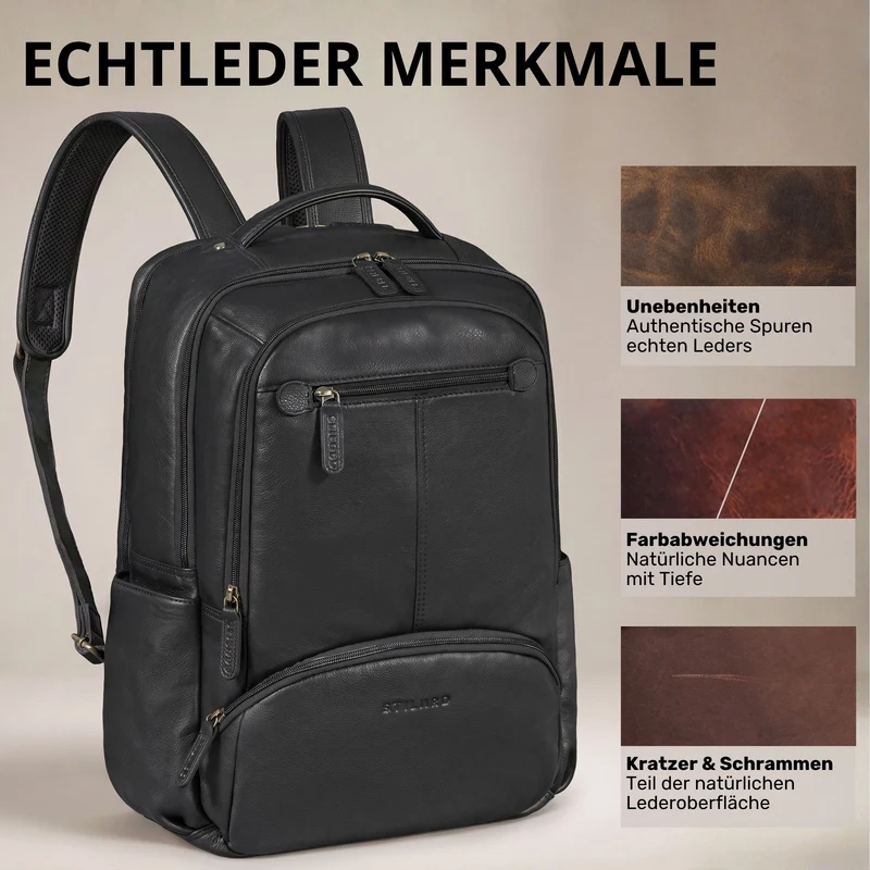 "Aljoscha" Leder Rucksack Herren Groß 15,6 - 17,3 Zoll mit Tabletfach