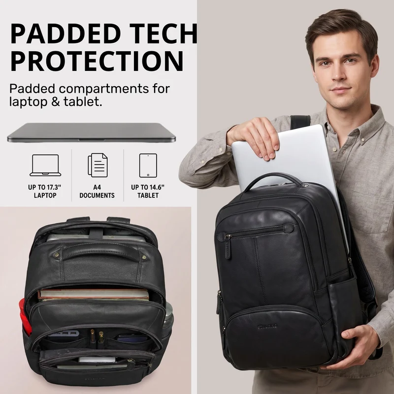 "Aljoscha" Leder Rucksack Herren Groß 15,6 - 17,3 Zoll mit Tabletfach