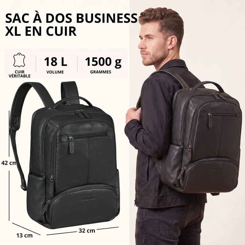 "Aljoscha" Leder Rucksack Herren Groß 15,6 - 17,3 Zoll mit Tabletfach