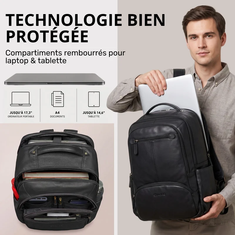 "Aljoscha" Leder Rucksack Herren Groß 15,6 - 17,3 Zoll mit Tabletfach