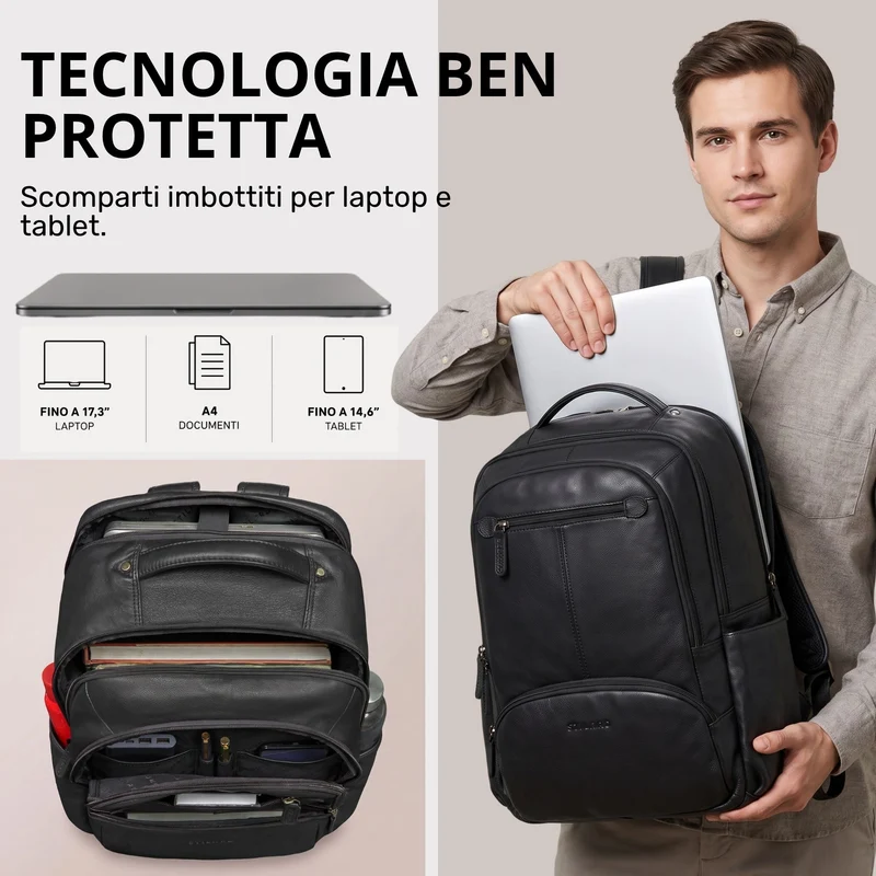 "Aljoscha" Leder Rucksack Herren Groß 15,6 - 17,3 Zoll mit Tabletfach