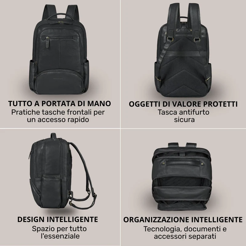 "Aljoscha" Leder Rucksack Herren Groß 15,6 - 17,3 Zoll mit Tabletfach