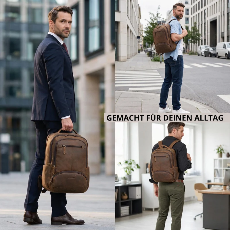 "Aljoscha" Leder Rucksack Herren Groß 15,6 - 17,3 Zoll mit Tabletfach