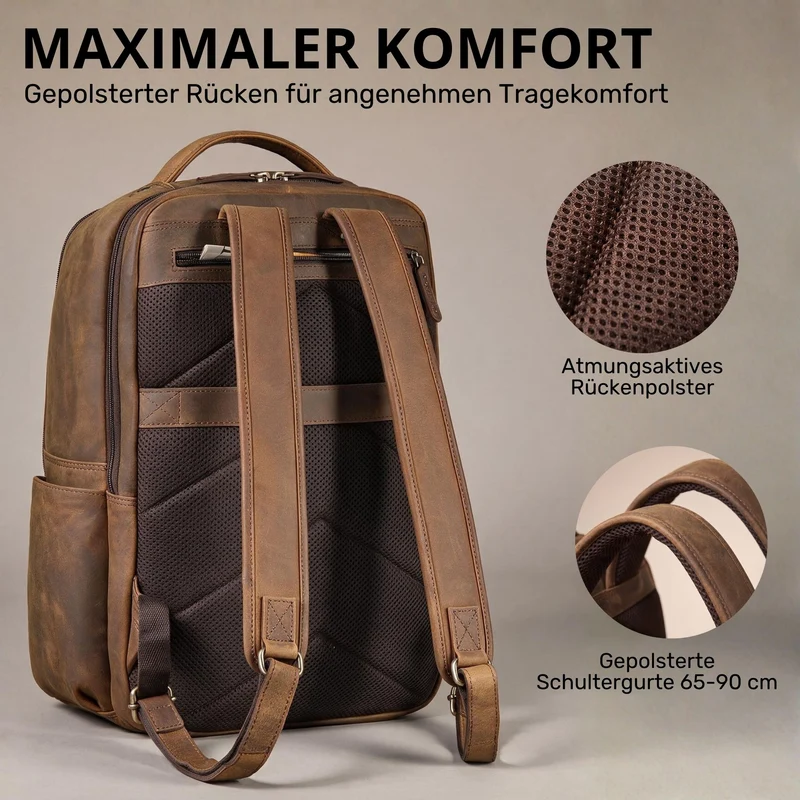 "Aljoscha" Leder Rucksack Herren Groß 15,6 - 17,3 Zoll mit Tabletfach