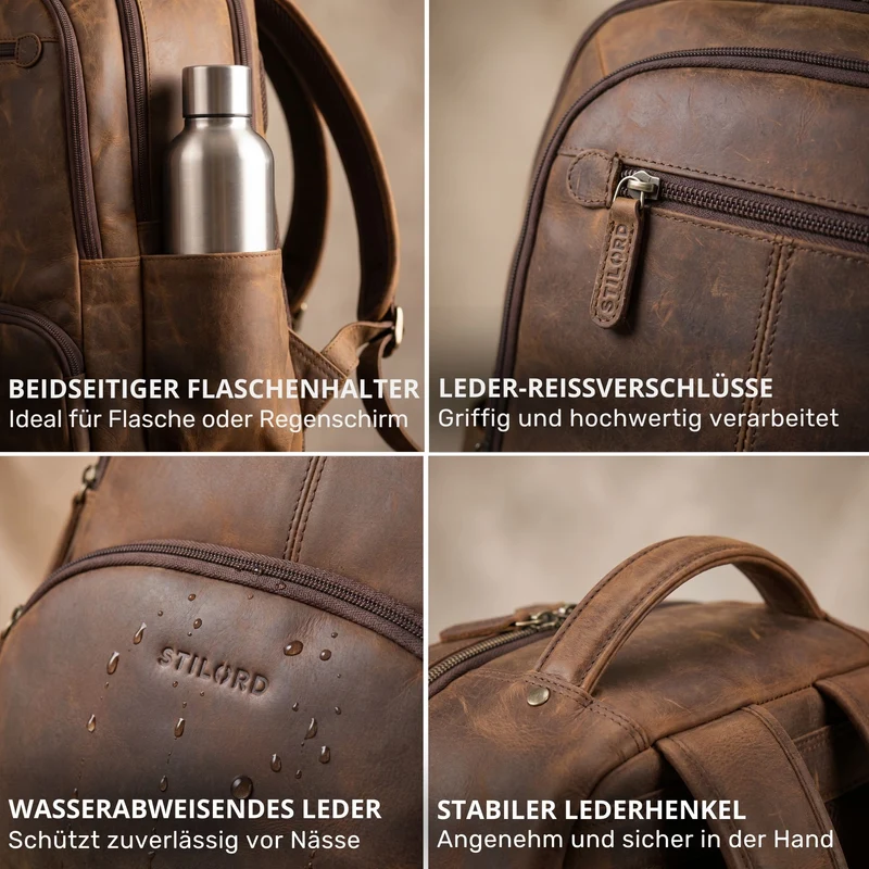 "Aljoscha" Leder Rucksack Herren Groß 15,6 - 17,3 Zoll mit Tabletfach