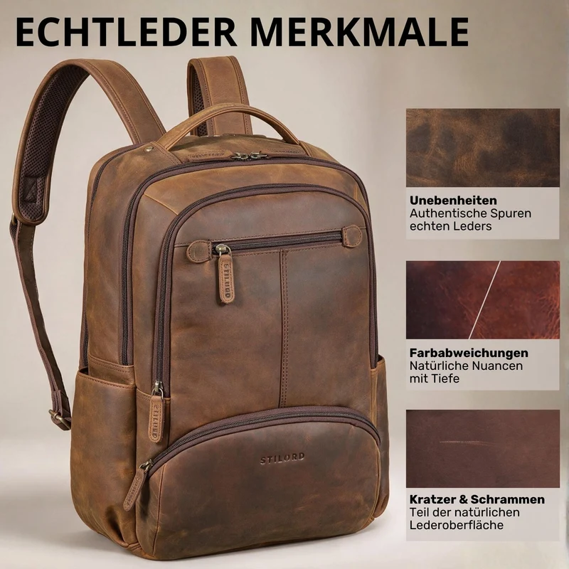 "Aljoscha" Leder Rucksack Herren Groß 15,6 - 17,3 Zoll mit Tabletfach